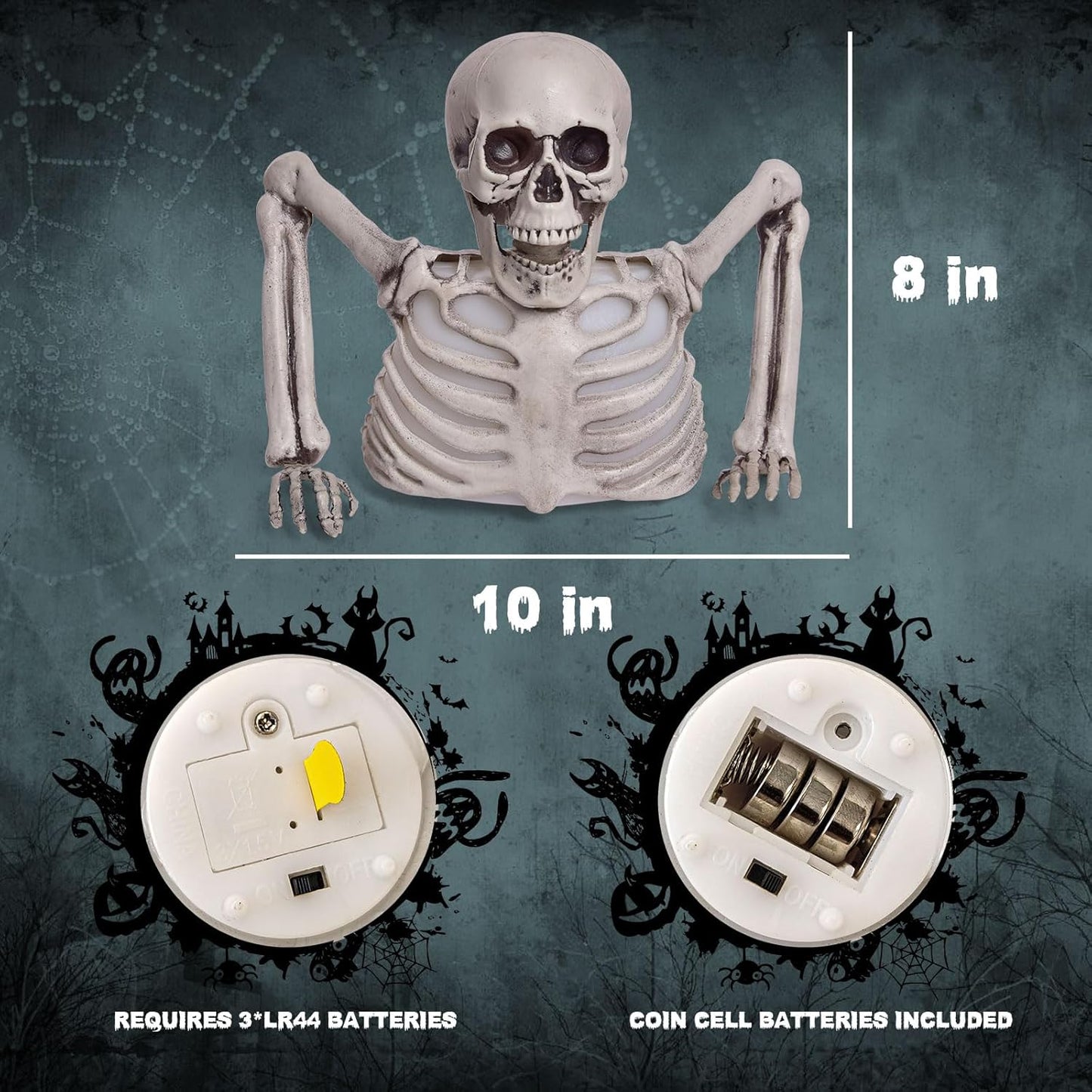 Presence Halloween Skeleton Decorations with Different Light Colors, Skull Lamp for Halloween Decor, Groundbreaker Skull Stakes Lights Scary Indoor Outdoor Lighted Holiday Party Yard Home Decor