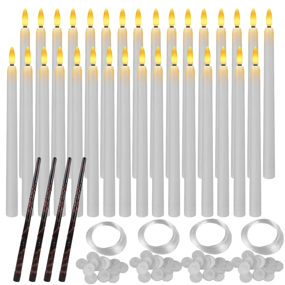 8/32PCS Floating Candles with Wand Magic Hanging Candles Flickering Flameless Floating LED Candle with Wand Remote