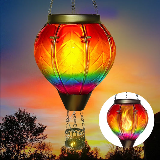Hot Air Balloon Solar Lantern with Flickering Flame Lights，Hanging Solar Lanterns Outdoor Lights ，Waterproof Lanterns Garden Patio Yard Party Decor (Colorful)