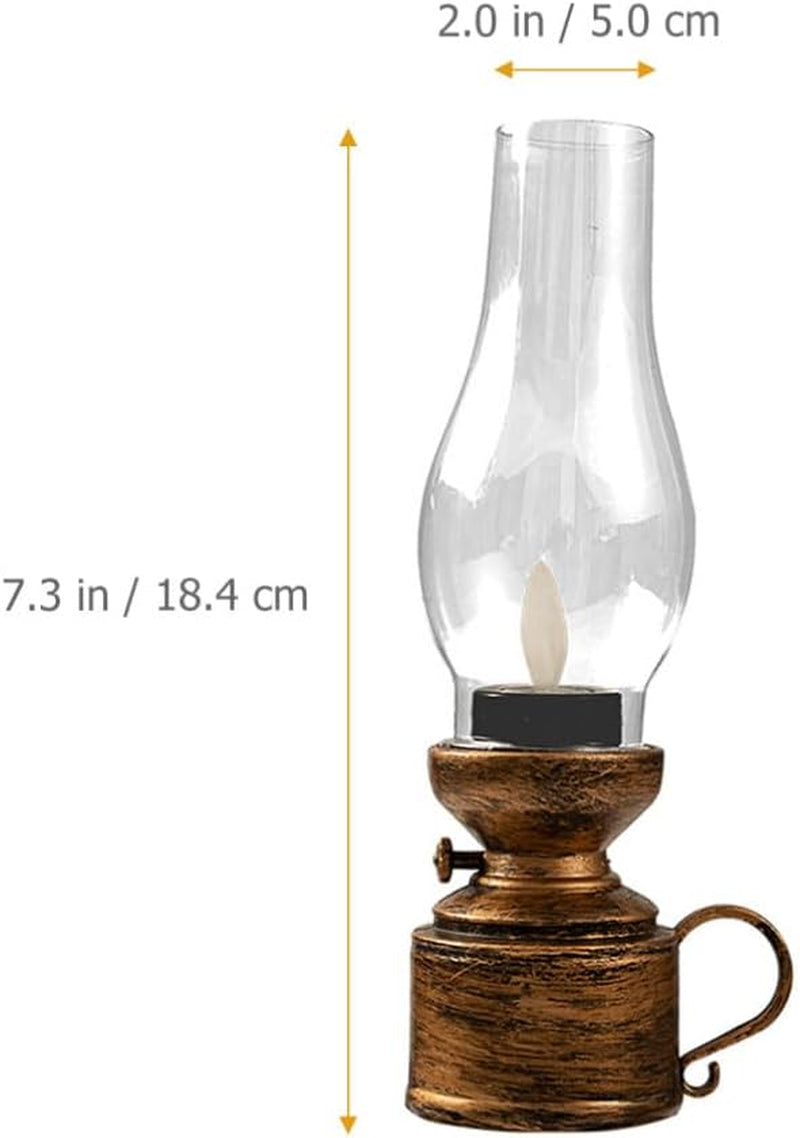 Zerodeko Vintage Flameless Table Lamp LED Kerosene Lantern Clear Hurricane Lamp Battery Operated Nightstand for Bedroom Living Room, Chrome, PP, Components, 7.24" X 18.4" X 1.97"